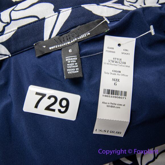 New! White House Black Market Matte Jersey Ruched Tie-Front Midi Dress, size 6 - Picture 15 of 16